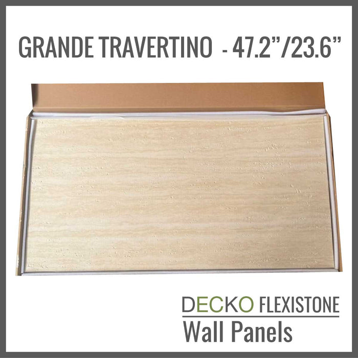 DECKO Flexistone  Stone Wall Panels – <b>GRANDE TRAVERTINO</b> - Box of 42.7" x 23.6" flexible stone panels