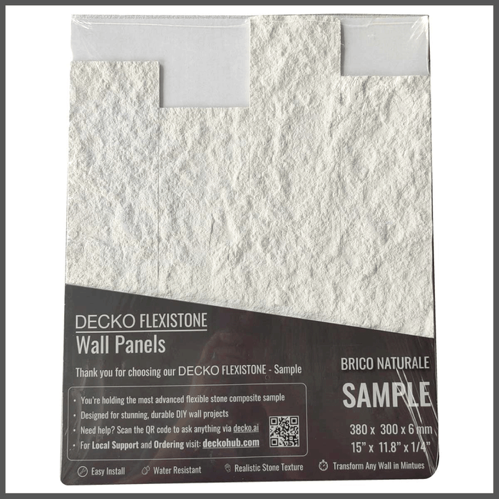DECKO Flexistone Stone Wall Panels - <b>BRICO NATURALE</b> - Box of 12 Interlocking Peel-and-Stick Panels