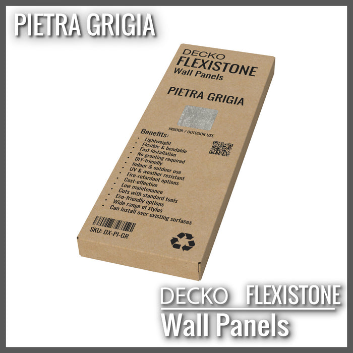 DECKO Flexistone Stone Wall Panels – <b>PIETRA GRIGIA</b> – Box of 16 Panels (35.4" x 11.8" each)