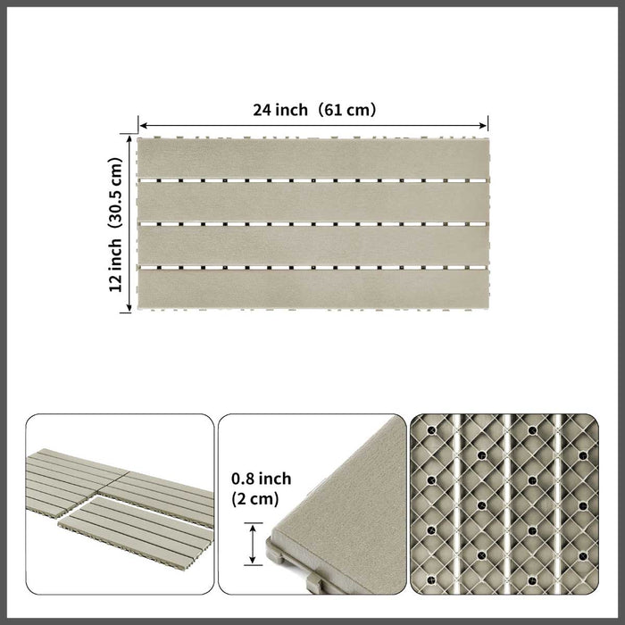 DECKO Lite PP Deck Tiles - <b>BEIGESLAT</b> - 24" x 12" - Premium, 100% Recycled Polypropylene (Price/Tile)