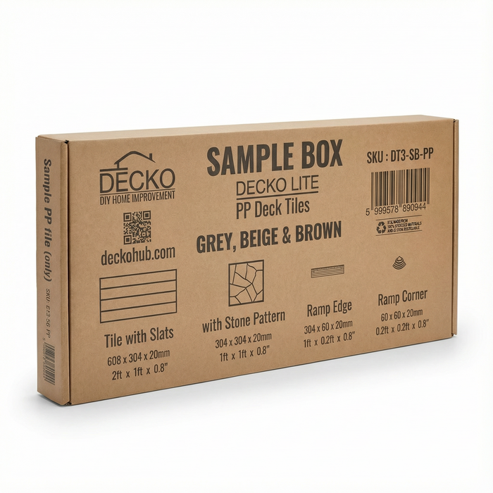 <b>SAMPLE PACK</b> of PP Deck Tiles, Ramp Edges and Corners - Interlocking PP Flooring | DECKO Lite - Free Shipping