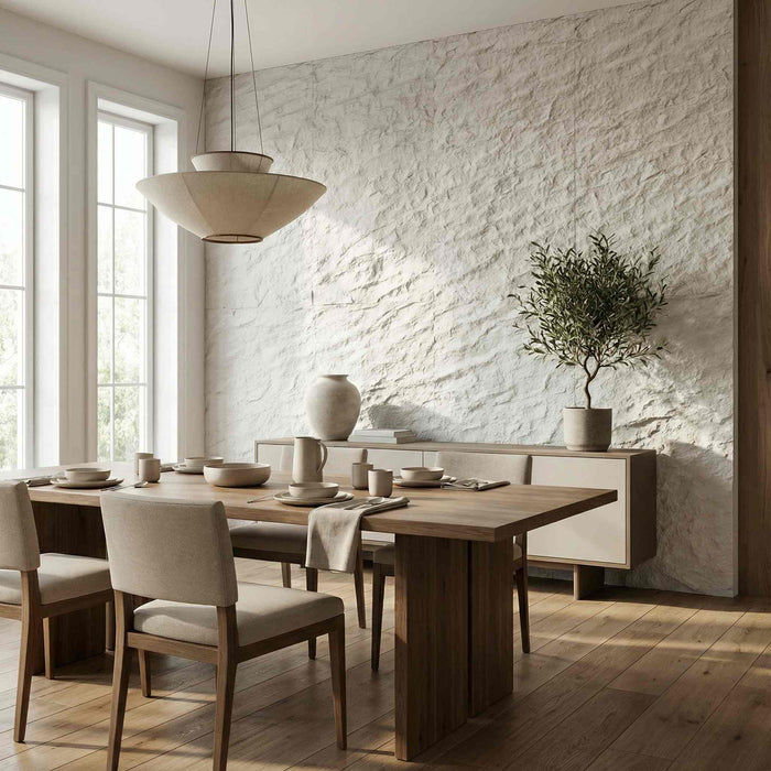 Flexible 3D Stone Wall Panels - <b>GRANDE BIANCO</b> - Box of 5 serial panels (47.2" x 23.6") <b>38.75 sqft </b> coverage | DECKO Flexistone