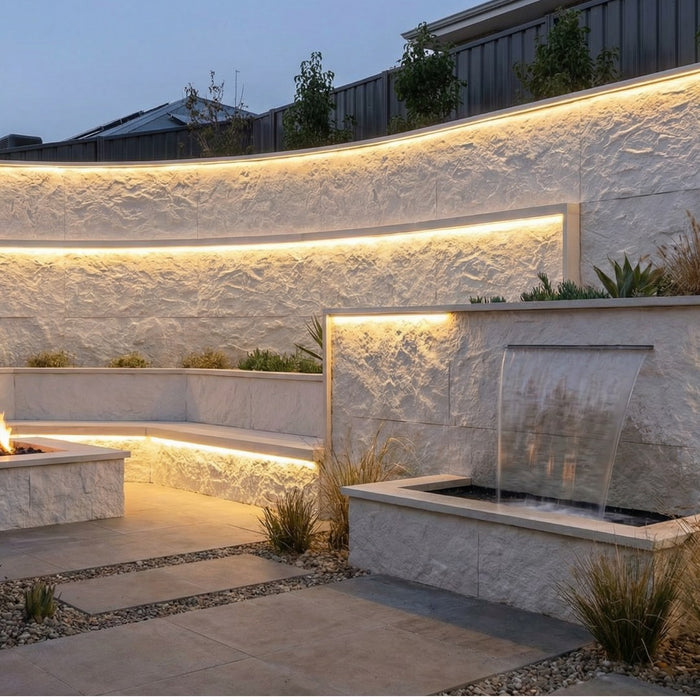 Flexible 3D Stone Wall Panels - <b>GRANDE BIANCO</b> - Box of 5 serial panels (47.2" x 23.6") <b>38.75 sqft </b> coverage | DECKO Flexistone