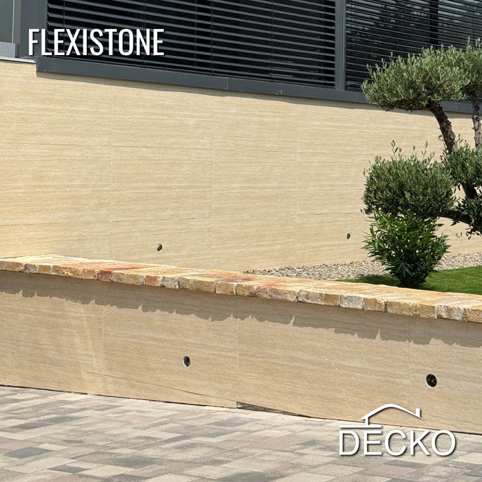 Flexible 3D Stone Wall Panels - GRANDE TRAVERTINO GOLD - Box of 6 panels (47.2" x 23.6") 46.5 sqft coverage | DECKO Flexistone