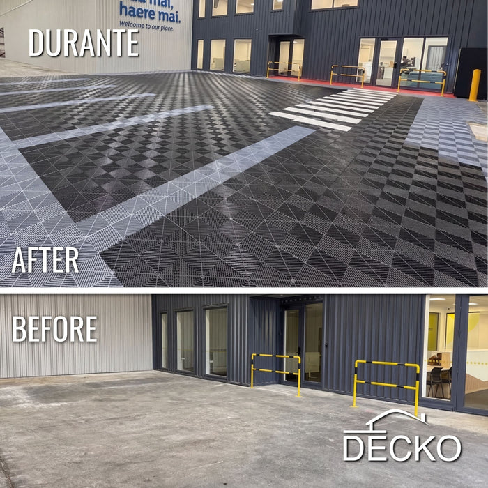 Garage Tile - BLACK - Interlocking PP Flooring - High End Polypropylene | 100% Recyclable | DECKO DURANTE (15.8" x 15.8" x 0.7" tile)