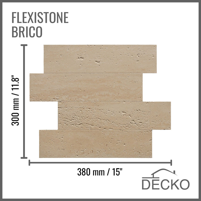 Flexible 3D Stone Wall Panels - BRICO TRAVERTINO - Box of 12 Interlocking Peel-and-Stick Panels 11.63 sqft coverage | DECKO Flexistone