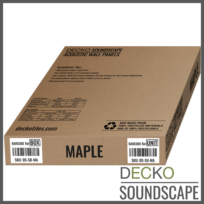 Acoustic Sound Dampening Wall Panels - <b>MAPLE Square</b> - box of 5 panels (23.6" x 23.6" x 0.8") <b>19.5 sq ft</b> total coverage | DECKO SOUNDSCAPE