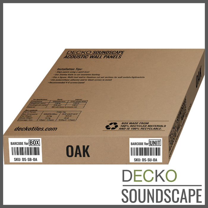 Acoustic Sound Dampening Wall Panels - <b>QAK Square</b> - box of 5 panels (23.6" x 23.6" x 0.8") <b>19.5 sq ft</b> total coverage | DECKO SOUNDSCAPE