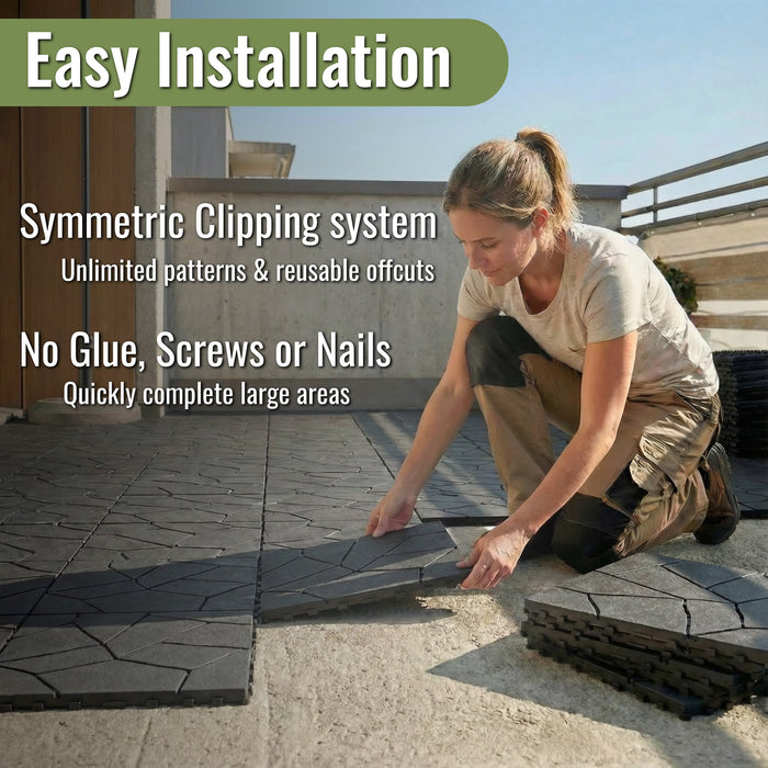 Deck Tiles - BEIGESTONE - Interlocking PP Flooring - High End Polypropylene | 100% Recyclable | DECKO Lite (12" x 12" x 0.78" tile)
