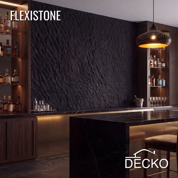 Flexible 3D Stone Wall Panels - GRANDE NERO - Box of 5 serial panels (47.2" x 23.6") 38.75 sqft coverage | DECKO Flexistone