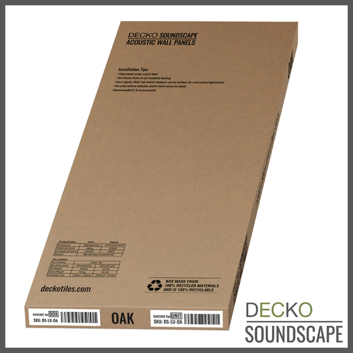 Acoustic Sound Dampening Wall Panels - <b>OAK Long</b> - box of 3 panels (47.2" x 23.6" x 0.8") <b>23.1 sq ft</b> total coverage | DECKO SOUNDSCAPE