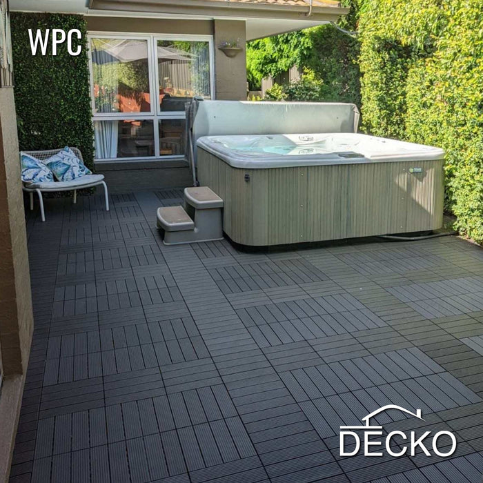 Deck Tiles - Premium WPC Interlocking - CHARCOAL | DECKO (11.8" x 11.8" x 0.8" tile) - (One Piece)