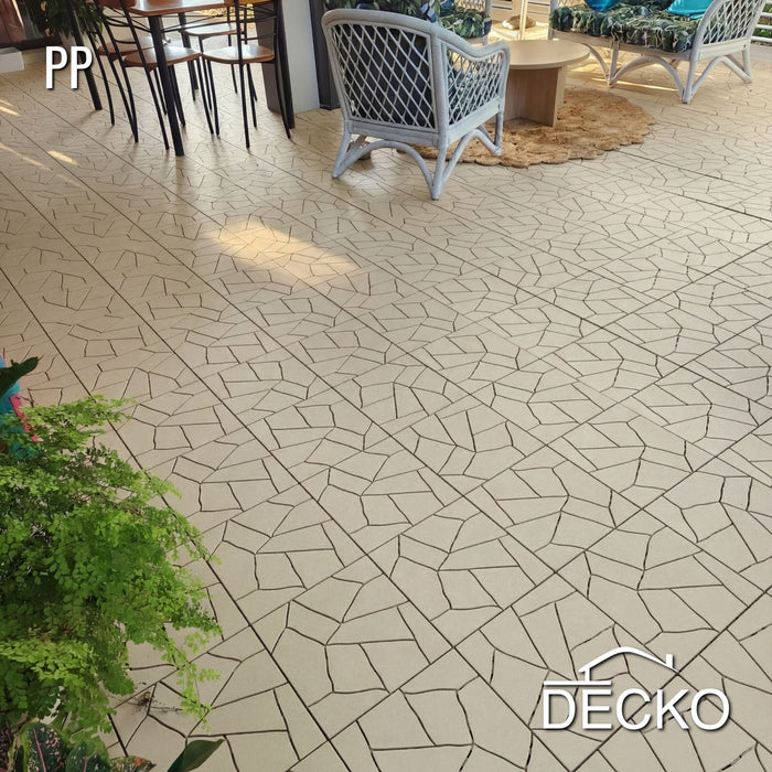 Deck Tiles - BEIGESTONE - Interlocking PP Flooring - High End Polypropylene | 100% Recyclable | DECKO Lite (12" x 12" x 0.78" tile)