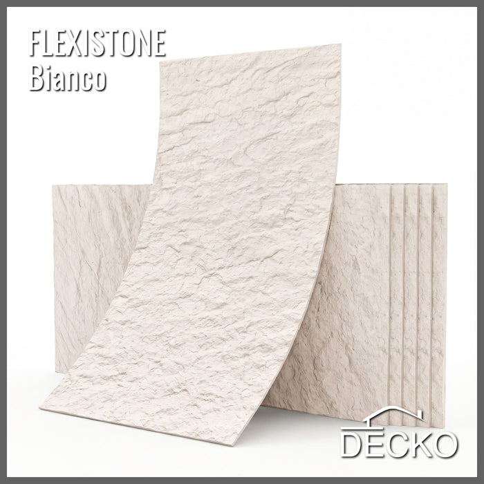 Flexible 3D Stone Wall Panels - GRANDE BIANCO - Box of 5 serial panels (47.2" x 23.6") 38.75 sqft coverage | DECKO Flexistone