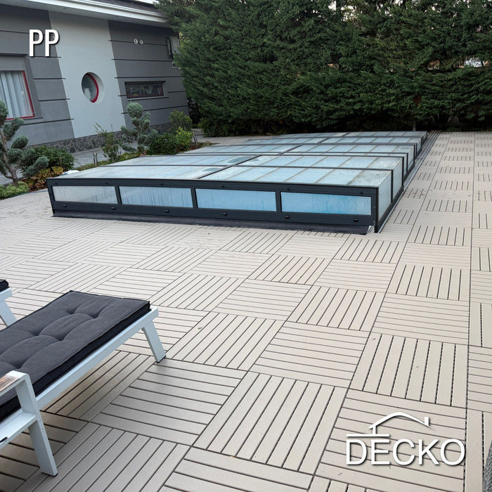 Deck Tiles - BEIGESLAT - Interlocking PP Flooring - High End Polypropylene | 100% Recyclable | DECKO Lite (24" x 12" x 0.78" tile)