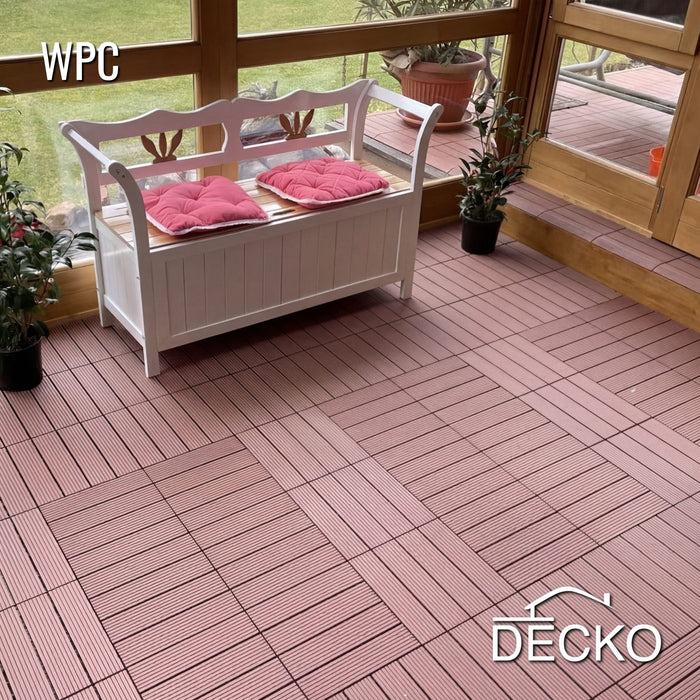 Deck Tiles - Premium WPC Interlocking - BROWN | DECKO (11.8" x 11.8" x 0.8" tile) - (One Piece)