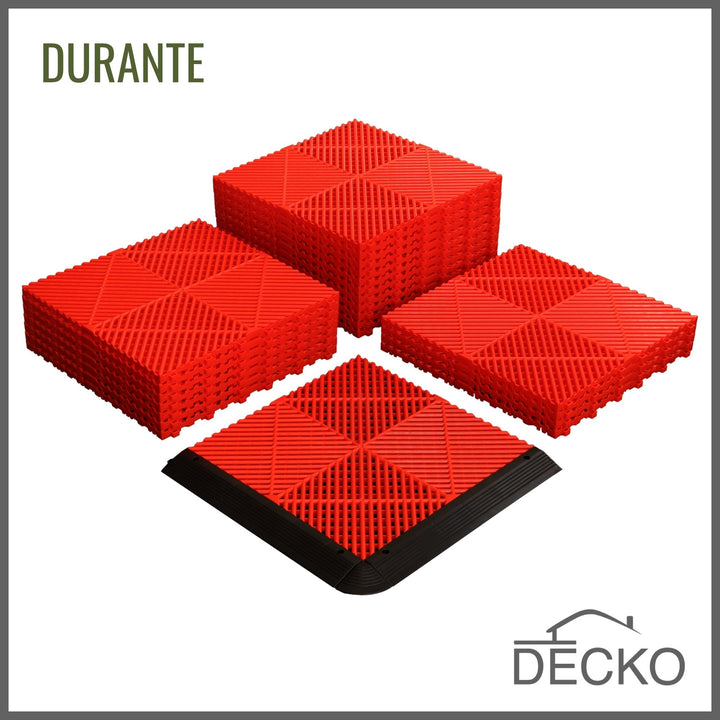 Garage Tile - RED - Interlocking PP Flooring - High End Polypropylene | 100% Recyclable | DECKO DURANTE (15.8" x 15.8" x 0.7" tile)