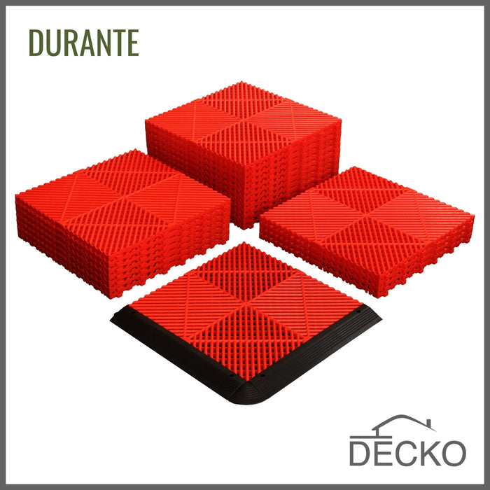 Garage Tile - RED - Interlocking PP Flooring - High End Polypropylene | 100% Recyclable | DECKO DURANTE (15.8" x 15.8" x 0.7" tile)