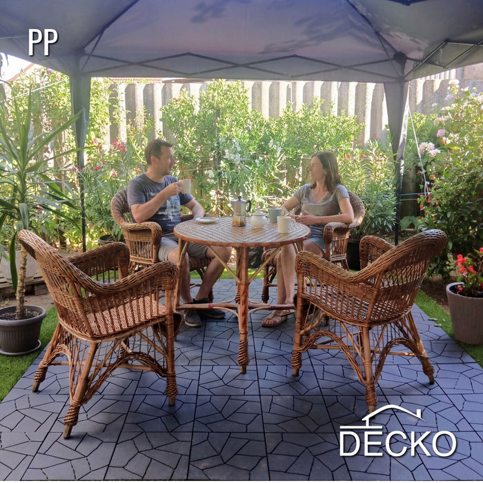 Deck Tiles - GREYSTONE - Interlocking PP Flooring- High End Polypropylene | 100% Recyclable | DECKO Lite (12" x 12" x 0.78" tile)