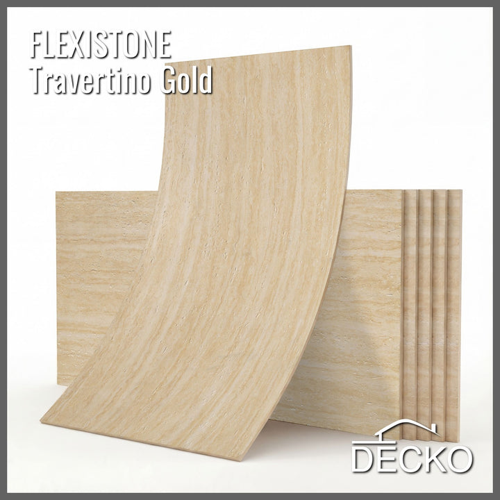 Flexible 3D Stone Wall Panels - GRANDE TRAVERTINO GOLD - Box of 6 panels (47.2" x 23.6") 46.5 sqft coverage | DECKO Flexistone