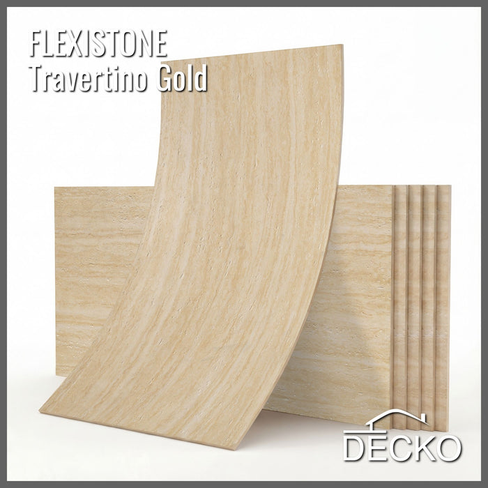 Flexible 3D Stone Wall Panels - GRANDE TRAVERTINO GOLD - Box of 6 panels (47.2" x 23.6") 46.5 sqft coverage | DECKO Flexistone