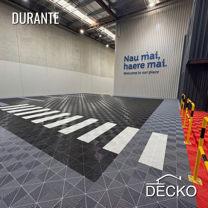 Garage Tile - WHITE - Interlocking PP Flooring - High End Polypropylene | 100% Recyclable | DECKO DURANTE (15.8" x 15.8" x 0.7" tile)