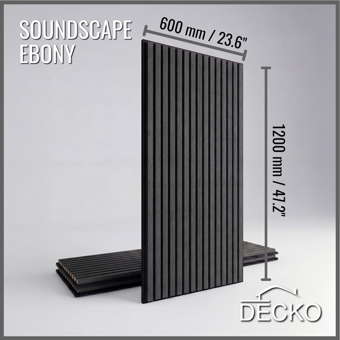 Acoustic Sound Dampening Wall Panels - <b>EBONY Long</b> - box of 3 panels (47.2" x 23.6" x 0.8") <b>23.1 sq ft</b> total coverage | DECKO SOUNDSCAPE