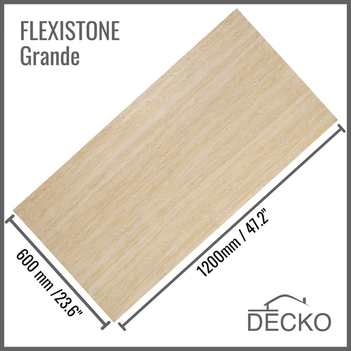 Flexible 3D Stone Wall Panels - GRANDE TRAVERTINO GOLD - Box of 6 panels (47.2" x 23.6") 46.5 sqft coverage | DECKO Flexistone