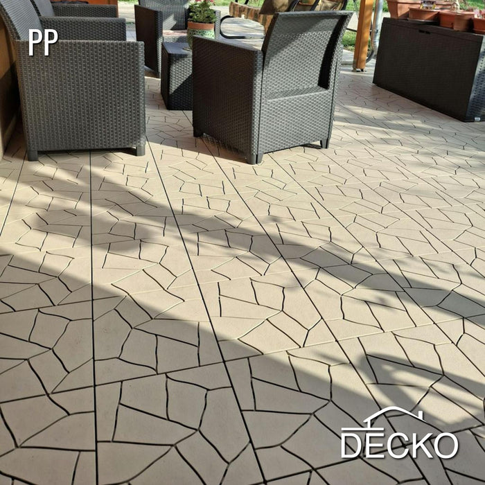 Deck Tiles - BEIGESTONE - Interlocking PP Flooring - High End Polypropylene | 100% Recyclable | DECKO Lite (12" x 12" x 0.78" tile)