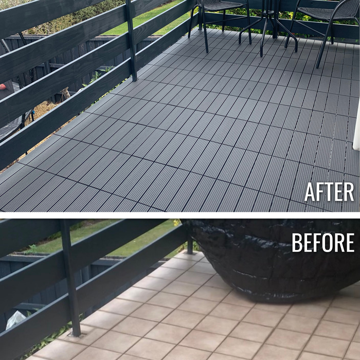 Deck Tiles - Premium WPC Interlocking - CHARCOAL | DECKO (11.8" x 11.8" x 0.8" tile) - (One Piece)