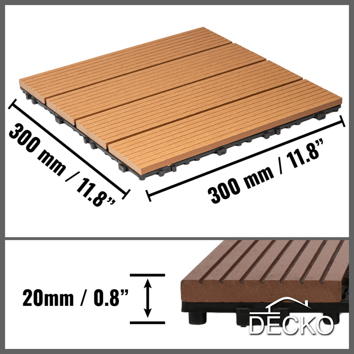 Deck Tiles - Premium WPC Interlocking - TEAK | DECKO (11.8" x 11.8" x 0.8" tile) - (One Piece)