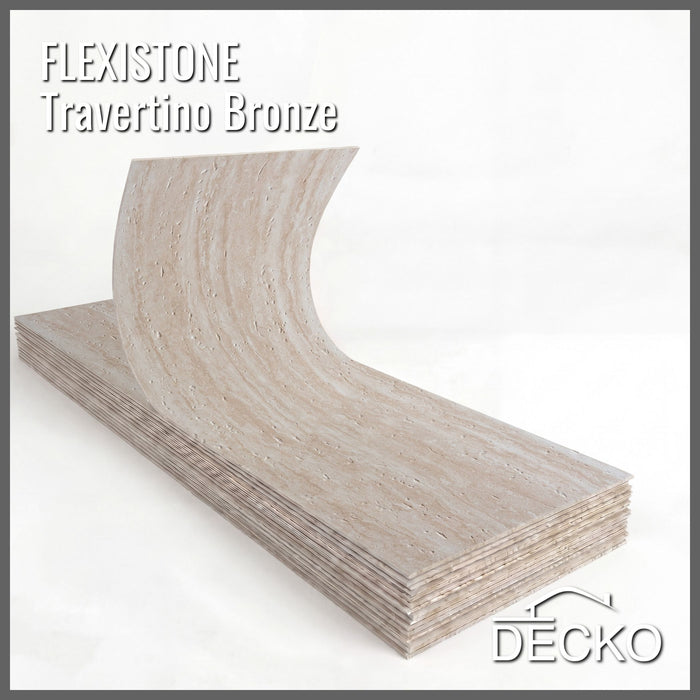 Flexible 3D Stone Wall Panels - PIETRA TRAVERTINO BRONZE - Box of 16 panels (35.4" x 11.8") 46.5 sqft coverage | DECKO Flexistone - (Deliveries in early October)