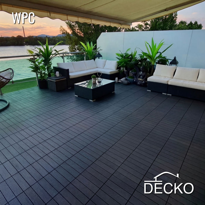 Deck Tiles - Premium WPC Interlocking - CHARCOAL | DECKO (11.8" x 11.8" x 0.8" tile) - (One Piece)