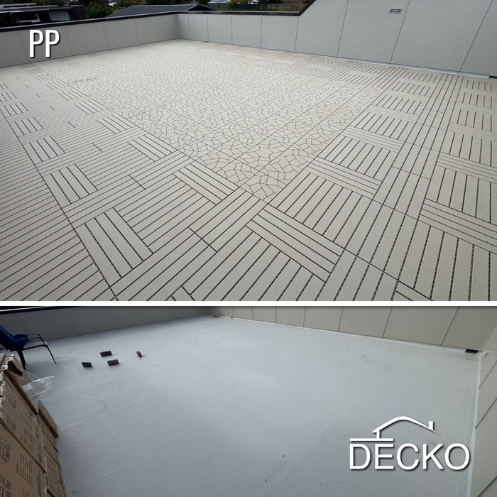 Deck Tiles - BEIGESTONE - Interlocking PP Flooring - High End Polypropylene | 100% Recyclable | DECKO Lite (12" x 12" x 0.78" tile)