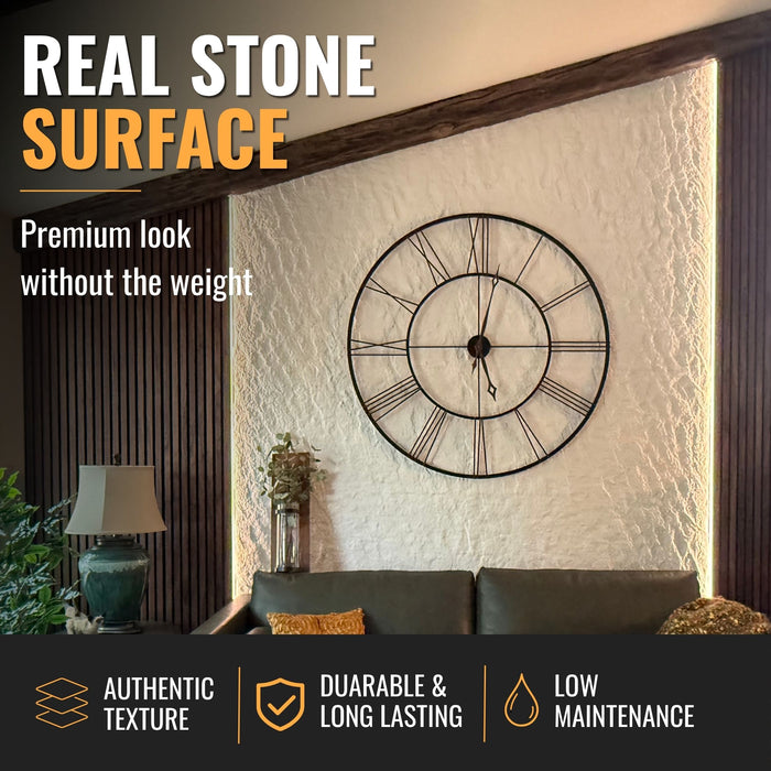 Flexible 3D Stone Wall Panels - GRANDE BIANCO - Box of 5 serial panels (47.2" x 23.6") 38.75 sqft coverage | DECKO Flexistone