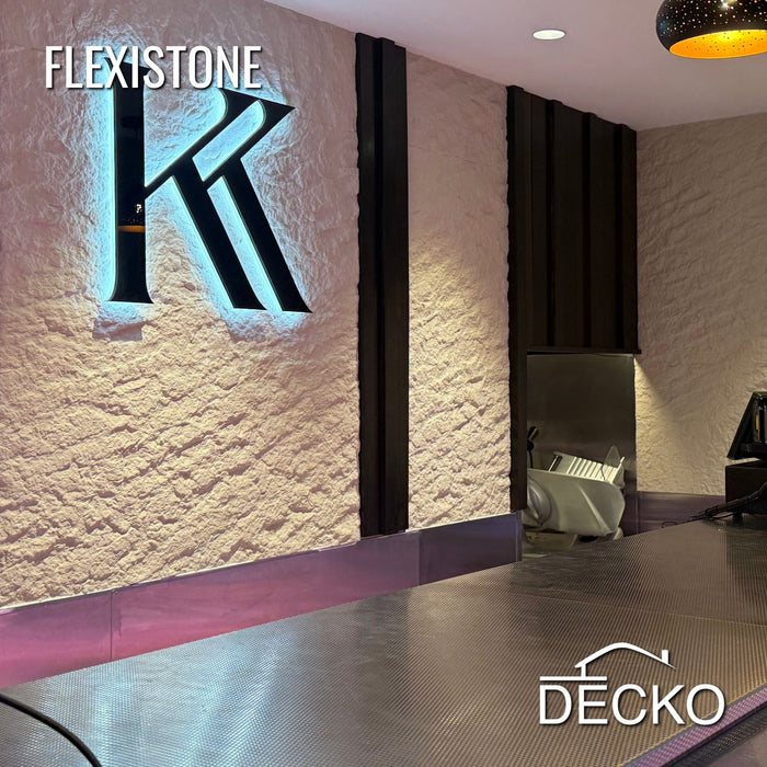 Flexible 3D Stone Wall Panels - GRANDE BIANCO - Box of 5 serial panels (47.2" x 23.6") 38.75 sqft coverage | DECKO Flexistone