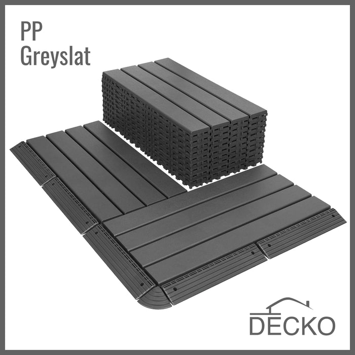 Deck Tiles - GREYSLAT - Interlocking PP Flooring - High End Polypropylene | 100% Recyclable | DECKO Lite - (24" x 12" x 0.78" tile)