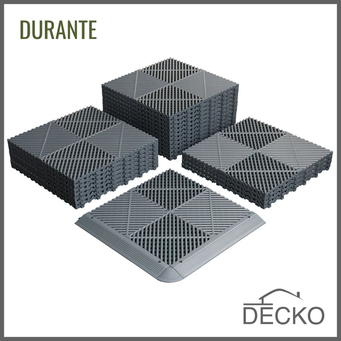 Garage Tile - GREY - Interlocking PP Flooring - High End Polypropylene | 100% Recyclable | DECKO DURANTE (15.8" x 15.8" x 0.7" tile)