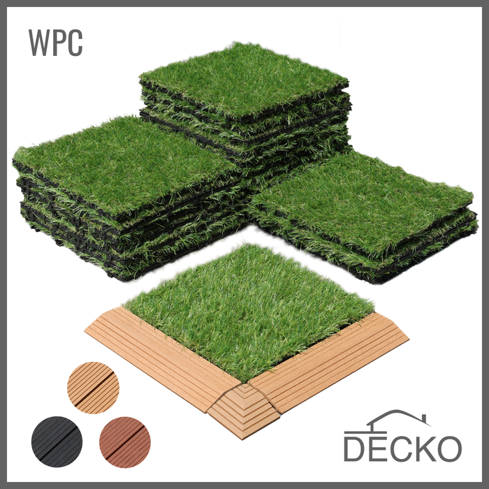 Artificial Grass Tiles - Premium Interlocking Turf | DECKO (11.8" x 11.8" x 0.8" tile) - (One Piece)