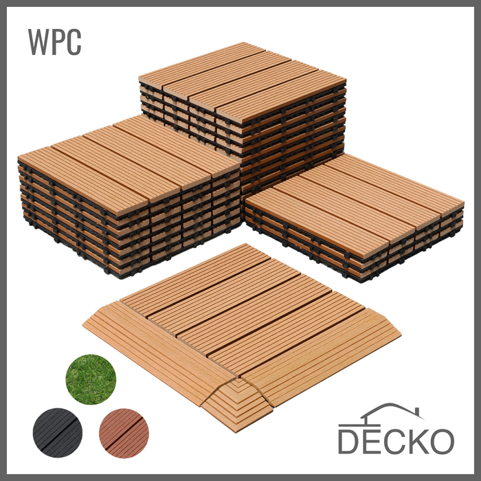 Deck Tiles - Premium WPC Interlocking - TEAK | DECKO (11.8" x 11.8" x 0.8" tile) - (One Piece)