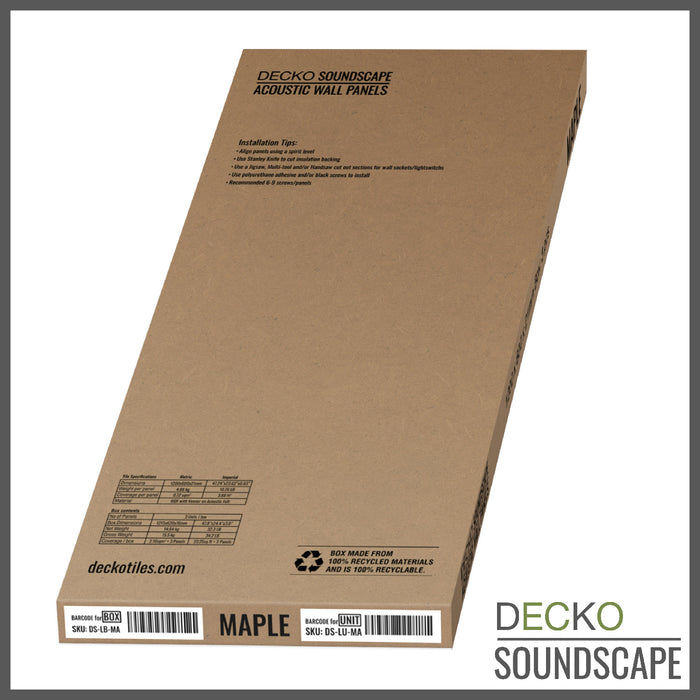 Acoustic Sound Dampening Wall Panels - <b>MAPLE Long</b> - box of 3 panels (47.2" x 23.6" x 0.8") <b>23.1 sq ft</b> total coverage | DECKO SOUNDSCAPE