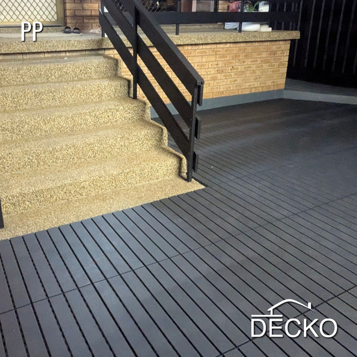 Deck Tiles - GREYSLAT - Interlocking PP Flooring - High End Polypropylene | 100% Recyclable | DECKO Lite - (24" x 12" x 0.78" tile)