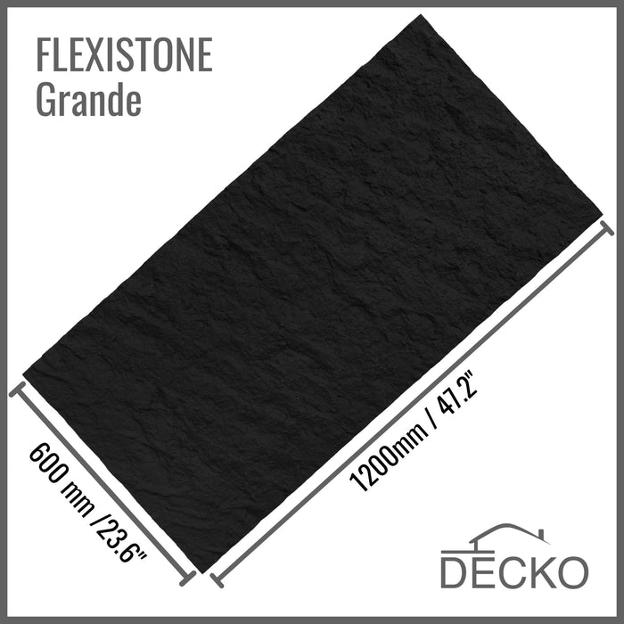 Flexible 3D Stone Wall Panels - GRANDE NERO - Box of 5 serial panels (47.2" x 23.6") 38.75 sqft coverage | DECKO Flexistone