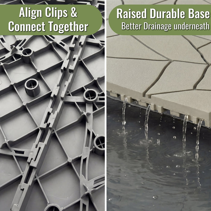 Deck Tiles - BEIGESTONE - Interlocking PP Flooring - High End Polypropylene | 100% Recyclable | DECKO Lite (12" x 12" x 0.78" tile)