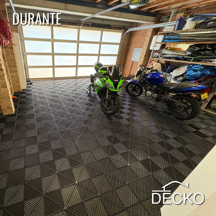 Garage Tile - BLACK - Interlocking PP Flooring - High End Polypropylene | 100% Recyclable | DECKO DURANTE (15.8" x 15.8" x 0.7" tile)