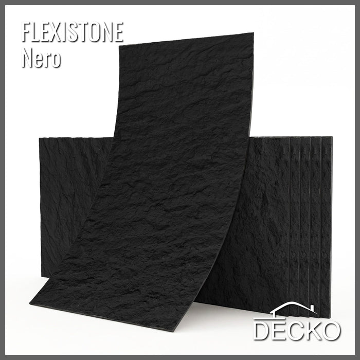 Flexible 3D Stone Wall Panels - GRANDE NERO - Box of 5 serial panels (47.2" x 23.6") 38.75 sqft coverage | DECKO Flexistone