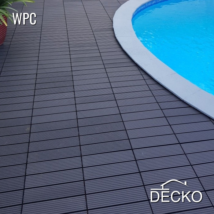 Deck Tiles - Premium WPC Interlocking - CHARCOAL | DECKO (11.8" x 11.8" x 0.8" tile) - (One Piece)
