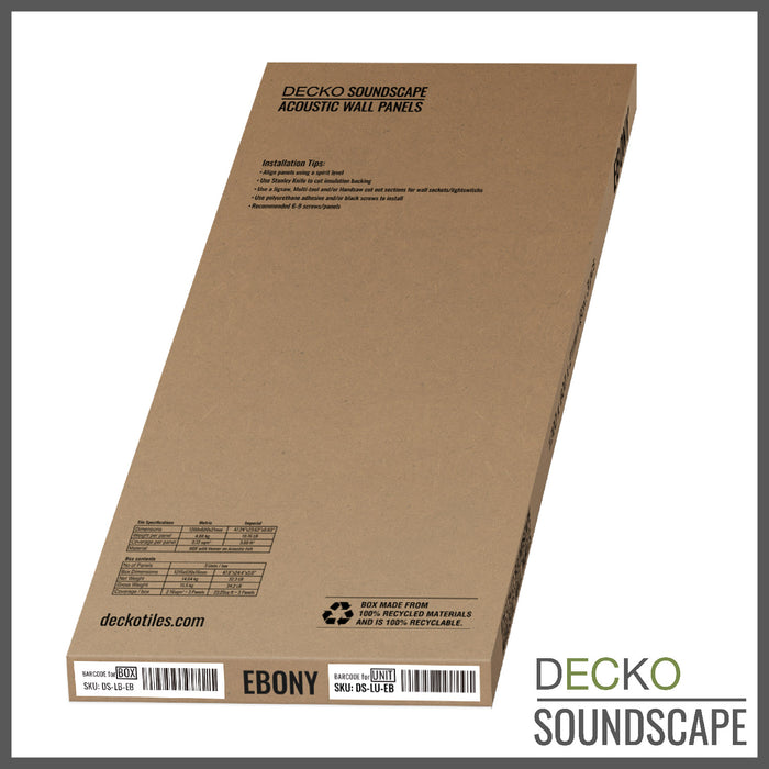 Acoustic Sound Dampening Wall Panels - <b>EBONY Long</b> - box of 3 panels (47.2" x 23.6" x 0.8") <b>23.1 sq ft</b> total coverage | DECKO SOUNDSCAPE