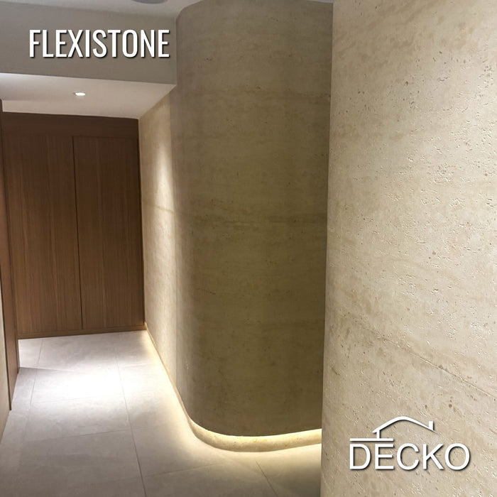 Flexible 3D Stone Wall Panels - GRANDE TRAVERTINO GOLD - Box of 6 panels (47.2" x 23.6") 46.5 sqft coverage | DECKO Flexistone