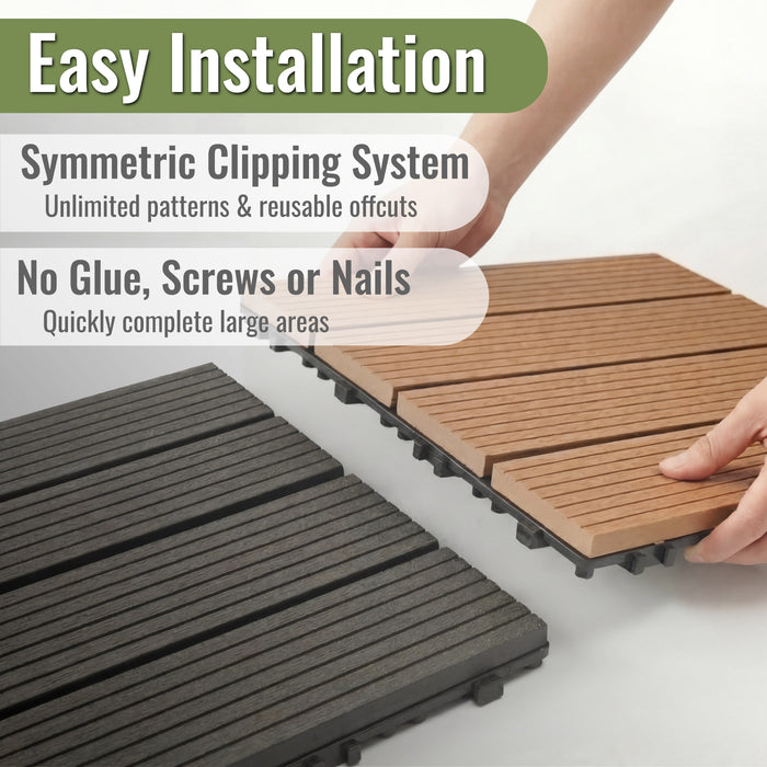 Deck Tiles - Premium WPC Interlocking - TEAK | DECKO (11.8" x 11.8" x 0.8" tile) - (One Piece)